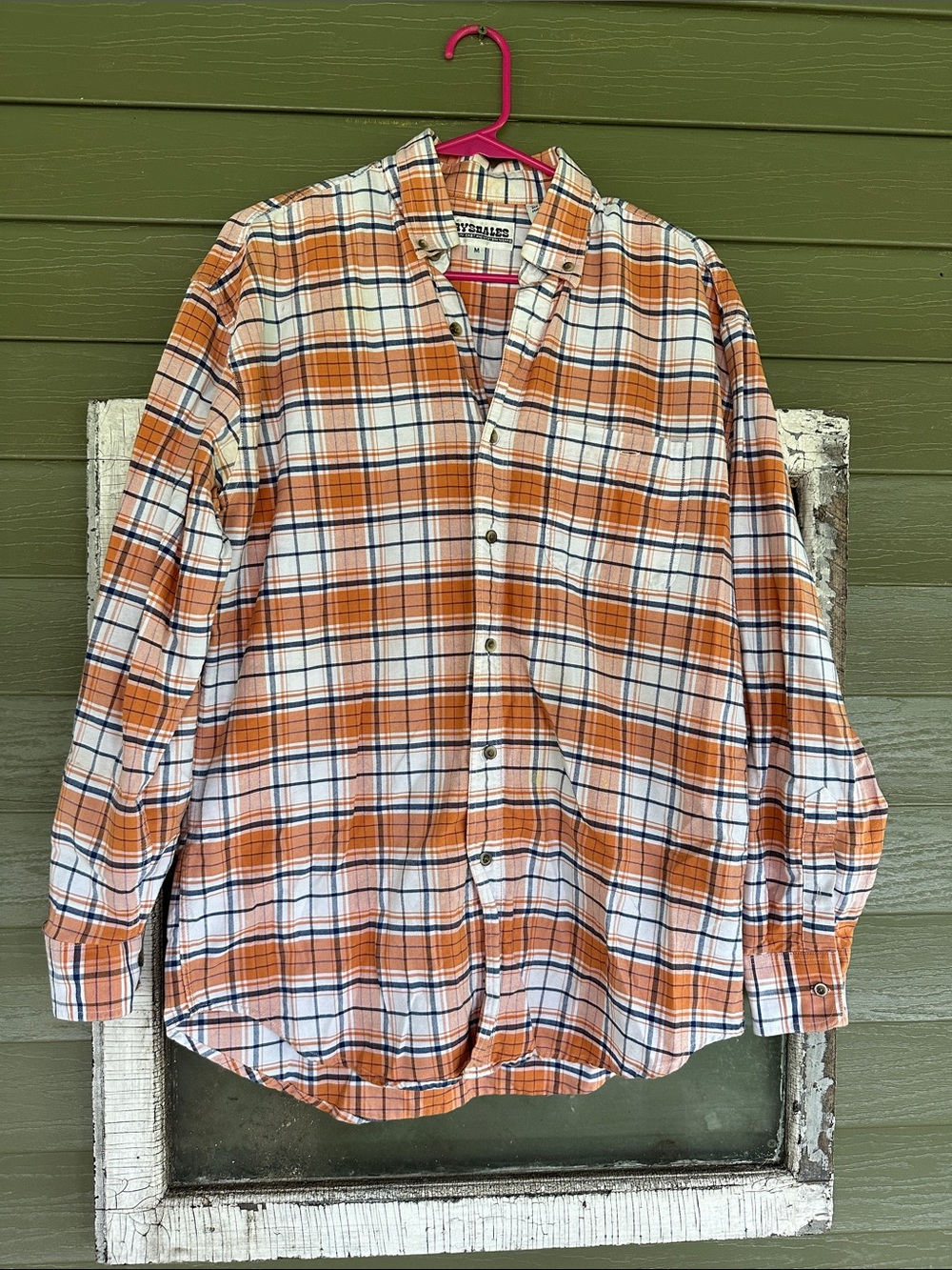 Men's DrysDales Western Orange Plaid Casual Button-Down Shirt